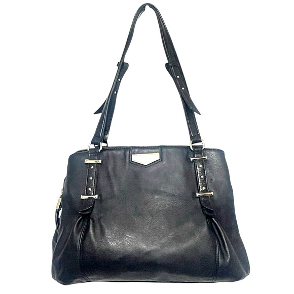 Simply Vera Vera Wang Handbags - Simply Vera Vera Wang Black Tote Shoulder Bag Silver Buckles Faux Leather 12”
